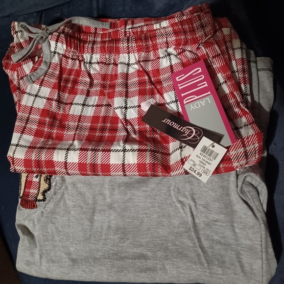 Pajamas set Women 3xl plus size terrier dog plaid and grey - Picture 2 of 2